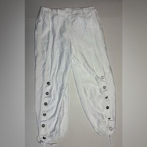 IC by Connie Wearable Art Pull on Pants White Rayon Joggers Button detail Harlem